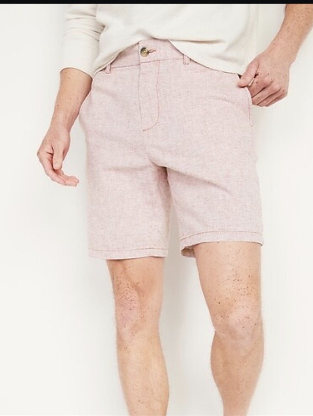 Old Navy Men's Slim Ultimate Micro-stripe Linen Blend Shorts Red Size 38 NWT